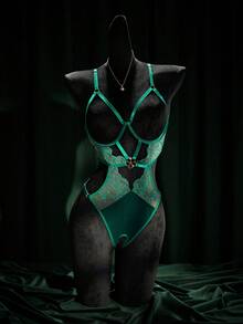 SpicyHot Women's Black Lash Seamless Backless Bodysuits, Adjustable Straps, Sexy Open Crotch Lingerie Green Bodysuit Dark Green Lingerie Body Suit Lingerie Slingshot Lingerie Fishnet Body Suit - Dark Green - View 1