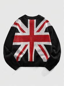 ROMWE MEN Street Life Men's National Flag Pattern Crew Neck Long Sleeve Pullover Sweater - Black - View 2