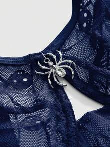 ROMWE Goth 大码哥特式骷髅、蜘蛛网、蝙蝠金属吊坠钢圈文胸 - 藏蓝色 - 查看 3