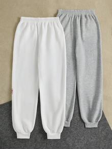 INAWLY 女式纯色休闲抽绳运动裤 - 米色 - 查看 2