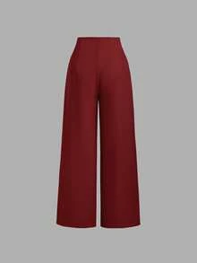 SHEIN Clasi Quần nữ màu trơn, thời trang cho mùa hè - Màu Đỏ Sâu - Xem 2
