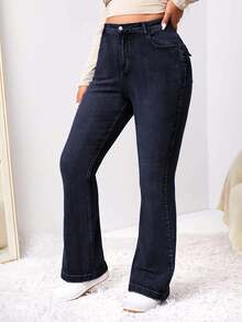 EURMUSE Plus Size Plain Simple Casual Jeans - Dark Wash - View 4