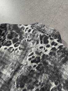 ROMWE MEN 男士格子豹纹印花纽扣长袖衬衫 - 黑色 - 查看 3