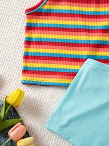 4 piezas Tops de tirantes cortos con diseño calado y de colores tipo macarrón para niñas - Multicolor - Ver 7