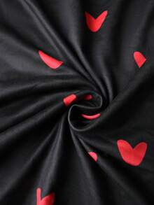 EMERY ROSE Plus Size Women's Heart Print Drawstring Blouse And Wide Leg Pants 2 Pieces Set,Black And Red Summer Casual Everyday Commuter Vacation Elegant Outfit - Multicolor - View 8