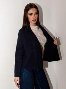 Bris Aura Lapel Neck Double Breasted Blazer In Fall/Winter - Navy Blue - View 5