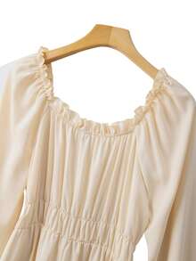 GlowEve CURVE 女士甜美优雅荷叶边腰部长袖连衣裙 - 杏色 - 查看 4