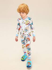 Nick 90s | SHEIN 可爱刺绣卡通男童蓝色儿童防滑室内拖鞋，适合幼儿和儿童，柔软毛绒保暖冬季家居鞋，轻便耐用EVA鞋底，适用于家庭卧室空调房，春、秋、冬季穿着，恐龙图案，不对称设计 - 藍色 - 查看 4