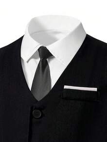 SHEIN 两件套青少年男童绅士套装 - 无袖背心外套和长裤，优雅正式西装，适合生日派对、庆典、婚礼、毕业典礼等场合。 - 黑色 - 查看 6