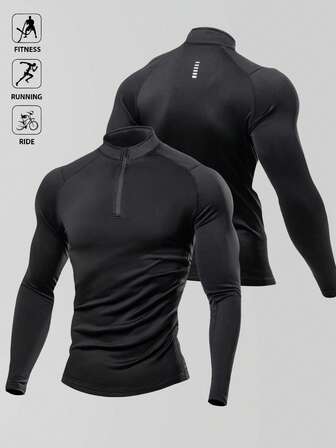 Manfinity Sport Polished Chaqueta deportiva casual de manga raglán con media cremallera, estilo novio, de manga larga, lisa, para gimnasio y otoño