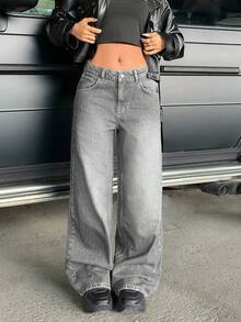 CasuGlow Low Waist Y2K Washed Wideleg Jean - Grey - View 6