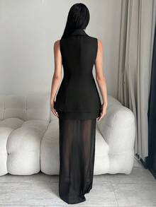 Feyla Spring To Summer Winter Valentine's Day Vacation  Gras Wedding  Carnival Costume Beach Outfit For Women  Elegant Dresses For Party Wedding Guest Dress For Women Summer Outfits Spring Clothing Valentine Outfits For Women Black Tulle Suit And Skirt Suit Sheer Dress Women 2 Piece Skirt Sets Woman Suit Dress Black Skirt Set - Black - View 3