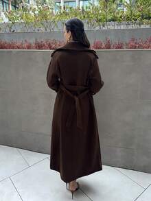 MDEdit Giacca lunga bordeaux con bottoni davanti a maniche lunghe, giacca casual da indossare tutti i giorni, cappotto di lana lungo vintage di colore bordeaux, caldo e spesso per l inverno, costumi vuoti per il Ringraziamento, costumi da donna per Ognissanti, cappotti lunghi da donna per l'inverno, abbigliamento natalizio da donna, cappotto trench da donna per l'autunno, outfit da donna per l'autunno - Caffè Marrone - Visualizzare 2
