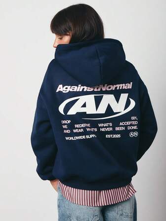 SURIMA Avslappnad minimalistisk marinblå huvad långärmad lös passform tjock tröja för kvinnor, lämplig för höst/vinter