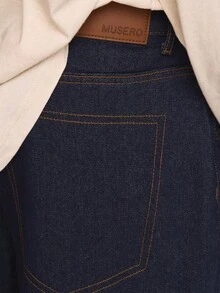 Musero Wide Leg Tailored Pleated Contrast Stitch Jeans Co Ord Denim Pants Only SPRING SUMMER Layering - Medium Wash - View 5