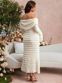 SHEIN Vestido de Maternidade Elegante de Festa, Ombro à Mostra, Manga Sino, Cor Sólida