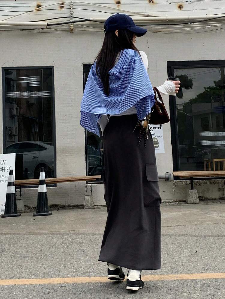 Women's Casual Utility Pocket Solid Color A-Line Skirt