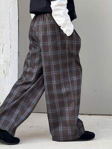 DAZY Tween Boy Casual Plaid Drawstring Waist Slant Pocket Loose Pants, Autumn - Brown - View 5