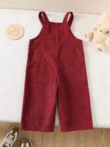 Baby Girl Cute Corduroy Textured All-In-One Jumpsuit, Versatile For Spring, Autumn & Winter, Suitable For New Year, Valentine's Day, Wedding, Party Baby Fall Clothes Girls Toddler Girls Cute Vintage Style Toddler Girl Clothes Overalls Baby Girl Overalls Outfits - Burgundy - View 3