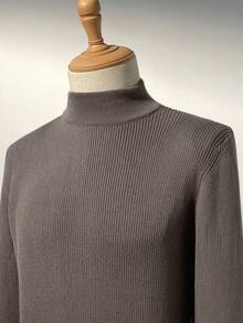 Manfinity Homme 男士休闲日常通勤简约纯色罗纹针织衫，秋冬款 - 咖啡棕 - 查看 3