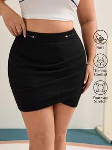 Flexra Plus Size Women High Waist Pleated Casual Denim Mini Skirt - Black - View 1