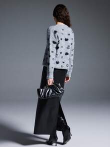 MYSTAURA Crew Neck Jacquard Contrast Color Long Sleeve Pullover Sweater - Grey - View 3