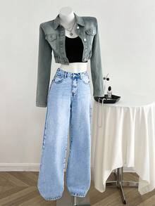 SHEIN 青少年女孩休闲宽松日常牛仔裤