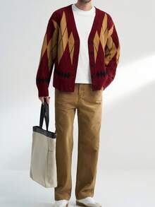 Airaco Cardigan de Tricô com Decote em V Losangular Masculino, Nova Coleção de Outono - Multicolorido - Visão 4