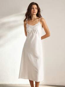 Ocili 女士纯色镂空刺绣吊带睡裙 - 白色 - 查看 5
