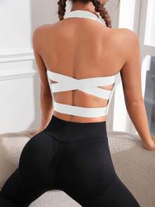 SHEIN Sports Sujetador deportivo sin espalda y sin costuras de unicolor - Multicolor - Ver 4
