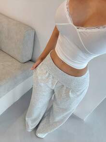 Shopreo Extreme Wide Leg Fold Over Waist Pants Spring Casual Summer Airport Fall Autumn Winter Christmas - Grey - View 5