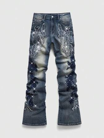 Herren Jeans mit Stickerei und Strass Verzierung, weiter Schnitt