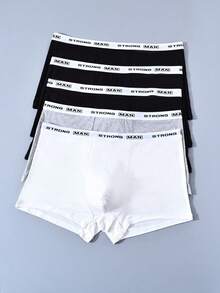 Manfinity Underwear&Sleepwear Basics 5 piezas/paquete Calzoncillos tipo bóxer sin costuras con estampado para hombres, ropa interior de talla grande, adecuada para todas las estaciones - Multicolor - Ver 3