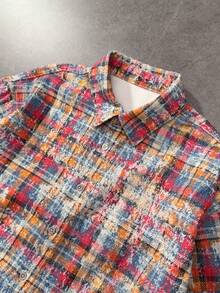 ROMWE MEN Spring/Summer Casual Graphic Red Men'S Casual Plaid Denim Jacket, Autumn - Black - View 3