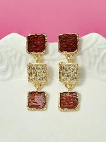 Glisma 1 paire de boucles d'oreilles carrées géométriques à la mode, de couleur or brun/caramel, boucles d'oreilles baroques carrées pendantes vintage avec un design atmosphérique - Multicolore - Voir 3