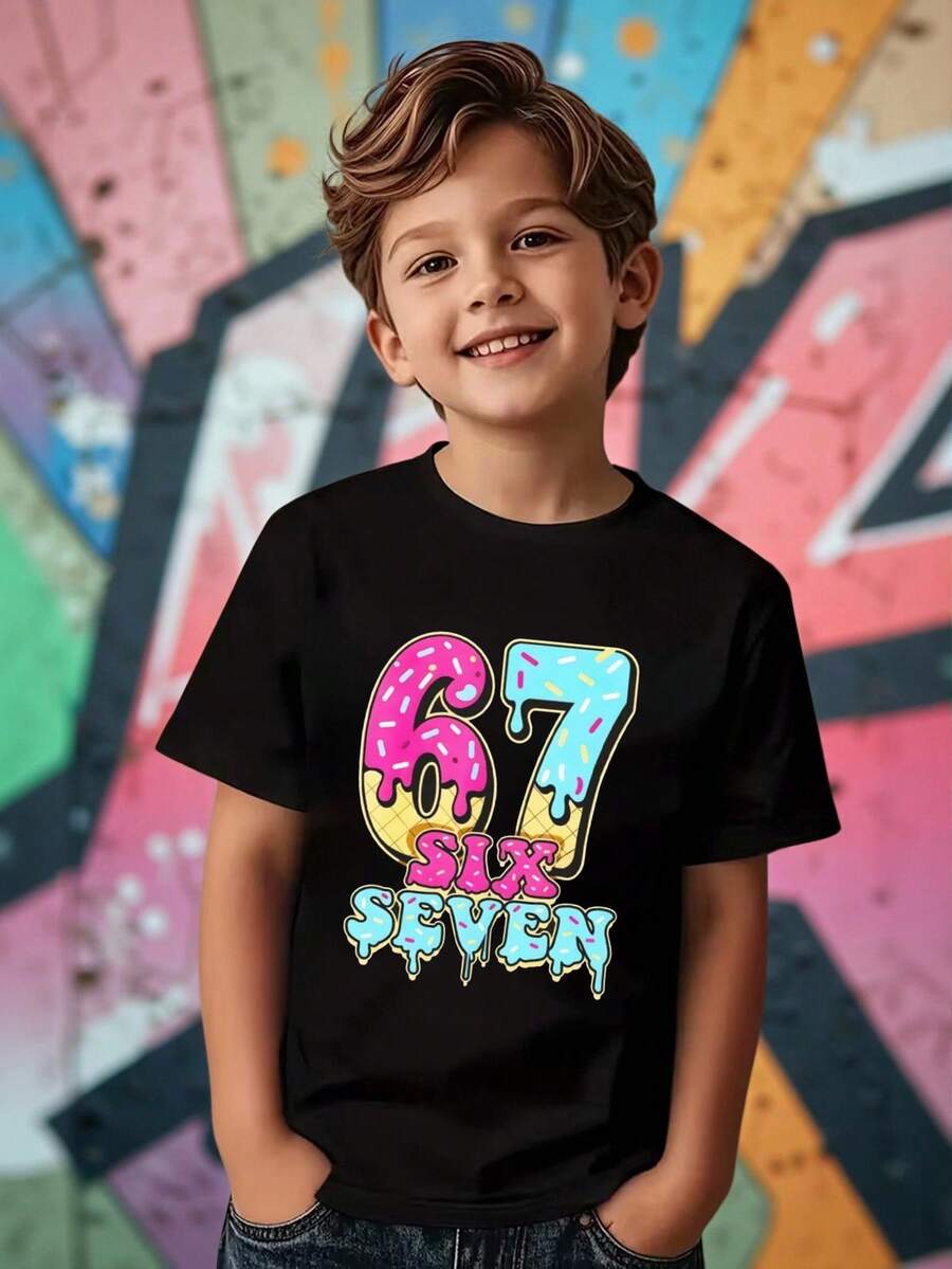 男童棉质套头短袖T恤 - 黑色 - 查看 1