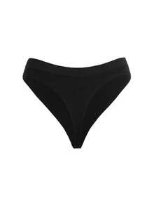 Ocili Leisure Extremely Stretchy Seamless & Skin-Friendly Mid-Rise String Comfortable Solid Sexy Thong-Black - Black - View 4