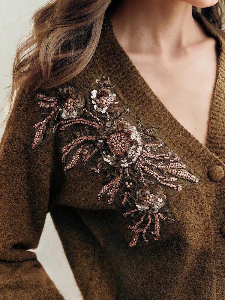 Handmade Knitted Cardigan, Suitable For Autumn, Fall, Winter, Going Out, Elegant, Formal, Party, Chic, New Year, Christmas, Work, Graduation, Wedding, Women's Winter Clothes