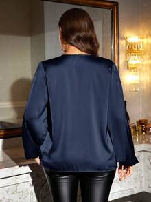 Reflora Plus Size Women Elegant Party Sequin Patchwork Loose Blouse, Suitable For Party And Gathering - Navy Blue - View 2
