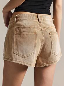 Easelle 女士复古做旧水钻装饰牛仔短裤