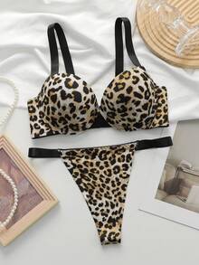 SHEIN 2pcs Women's Bra And Panty Set (With Underwire) ClassicAnimalPrint - Multicolor - View 5