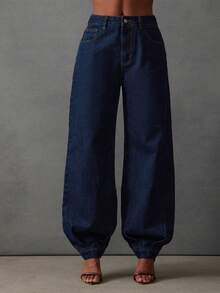 NYA SZN 高腰灯笼裤，深色水洗，适合节日、冬日、春季、圣诞节、新年、光明节等节日穿着，街头休闲风，女款 - 深色水洗藍 - 查看 7