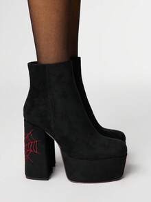 Sugerpunk Women's Fashion Commuter Waterproof Platform Thick High Heel Ankle Boots For Christmas - Black - View 9