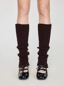 ROMWE Grunge Punk 1 par de calentadores de piernas extra largos de 90 cm de punto con rayas verticales de color negro sólido para mujer, para todas las estaciones - Color café - Ver 4