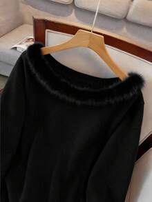 GlowEve CURVE Plus Size Casual Solid Color Long Sleeve Knit Sweater Top - Black - View 4