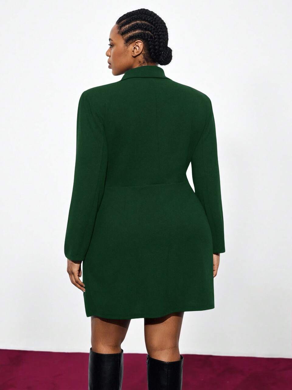 SHEIN Maija Plus Size V-Neck Dark Green,Autumn,Elegant,Formal Waist Ruched Blazer Dress Women,Business Casual Wrap Dress,Stretchy Urban Office Dress Suit,Party