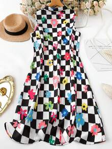 Linhara 女士大码简约无袖夏季条纹单花印花衬衫式连衣裙 - 彩色 - 查看 2