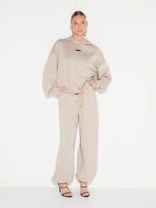 KIZN Áo nỉ chui đầu họa tiết yến mạch có dây rút tay dài thoải mái, dễ chịu cho mùa thu đông, áo nỉ dáng rộng cơ bản - Xám - Xem 5