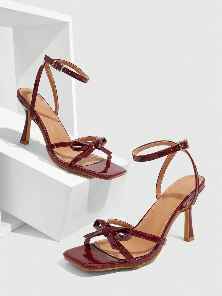 CUCCOO SZL Bow Decor Casual Solid Color Women Heeled Sandals For Christmas Valentine's Day