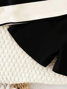 SHEIN Playful Pals 两件套男婴服装，可爱小熊条纹印花圆领短袖T恤搭配藏蓝色短裤，适合夏季外出穿着 - 彩色 - 查看 4